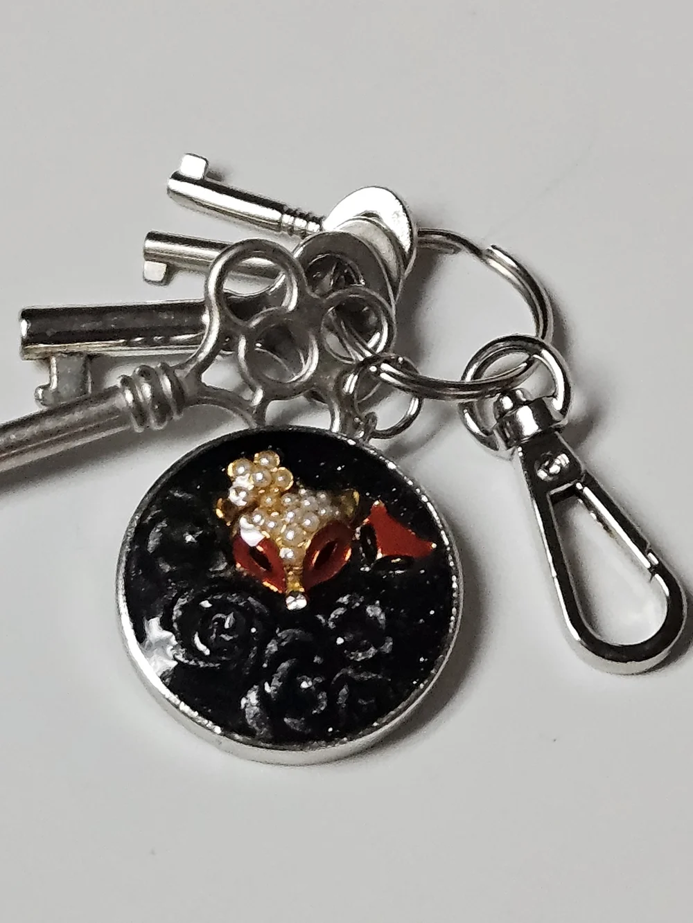 Black Rose Fox Bag Charm Key Chain